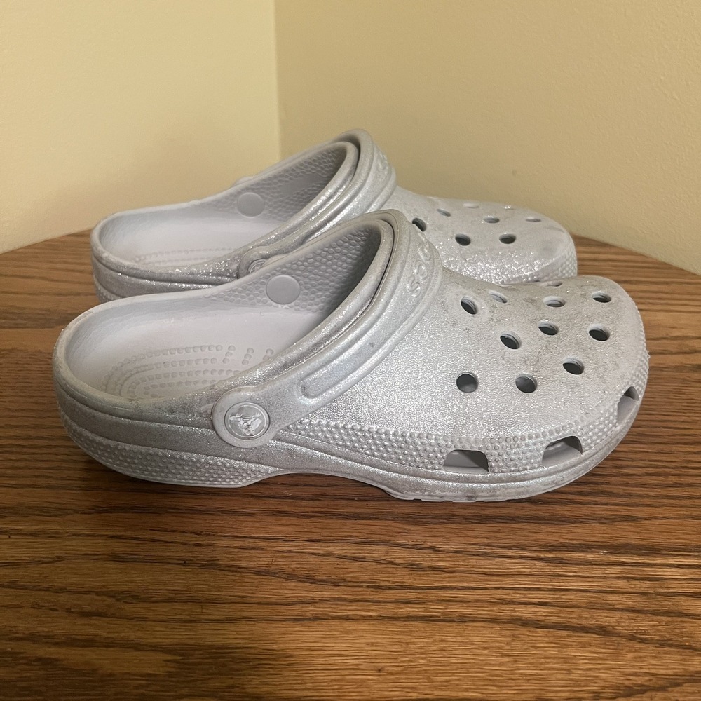 Crocs Classic SILVER Glitter Sparkly Clog Slides Shoes Women's 7 Men's 5